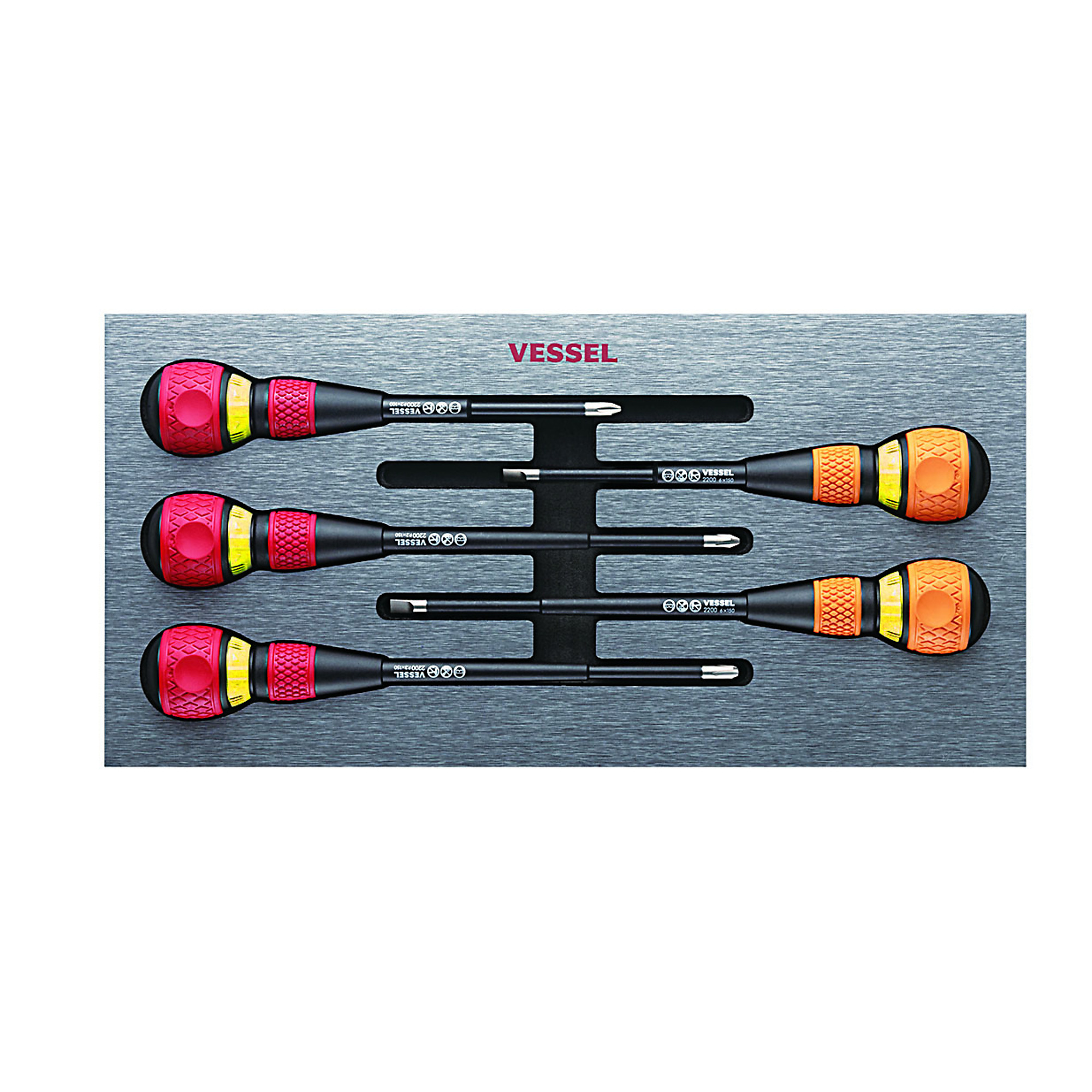 Vessel, BALL GRIP Ratchet Screwdriver 5PC. Set, Drive Type Combination, Model# 22005EVA